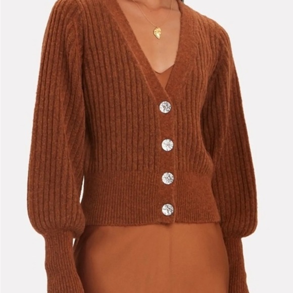 INTERMIX Ella Jewel Cardigan Wool Brown Sweater - Picture 2 of 6